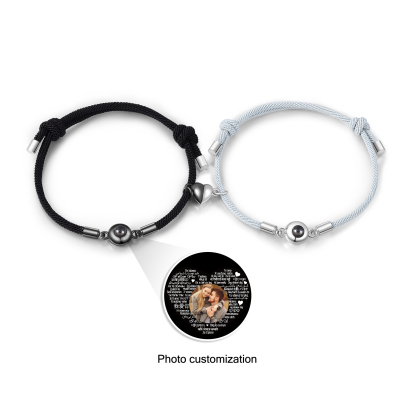 2 PCS Personalised Couple Projection Bracelet Customised 1 Photo Bracelet Adjustable Bracelet Romantic Gift For Her/Him-Jessemade AU