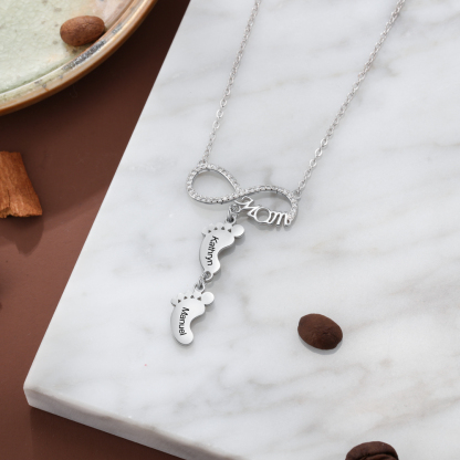 Mother's Day Gifts Personalised Infinity Baby Feet Mother Necklace Engraved 2 Names Necklace Gifts For Mom-Jessemade AU