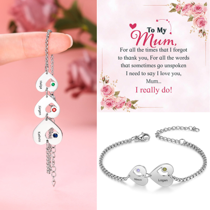 2 Names - Personalised Heart Bracelet Custom Names & Birthstones Family Bracelet Gifts for Her-Jessemade AU