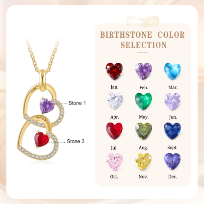 Personalised Heart Pendant Necklace Custom 2 Birthstones & 2 Names Necklace Gifts for Her-Jessemade AU