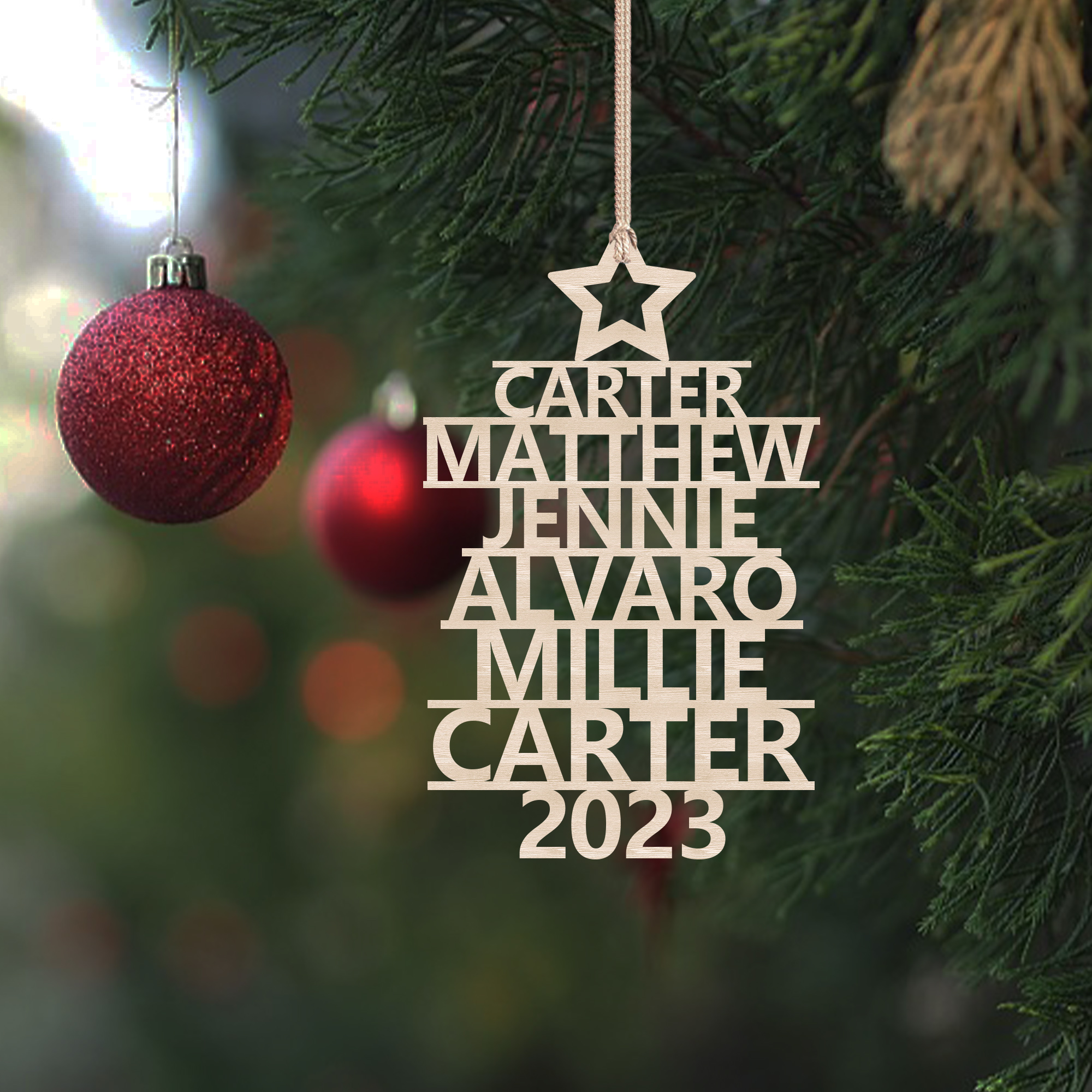 6 Names - Personalised Christmas Tree Ornaments Customised Name Xmas Wooden Decor Gifts for Family Friends-Jessemade AU