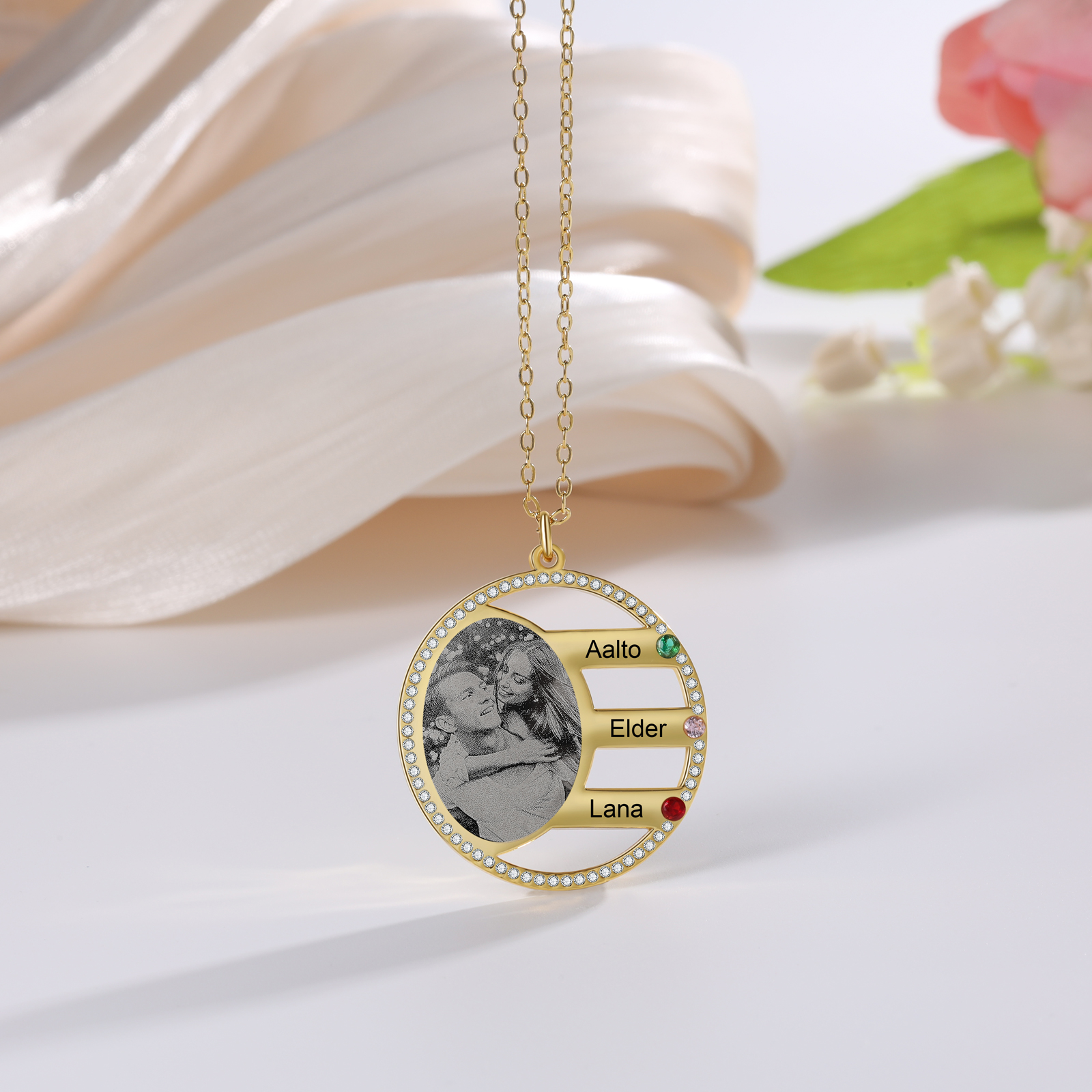 Personalised Photo Necklace Custom 3 Names Birthstone Necklace for Women-Jessemade AU