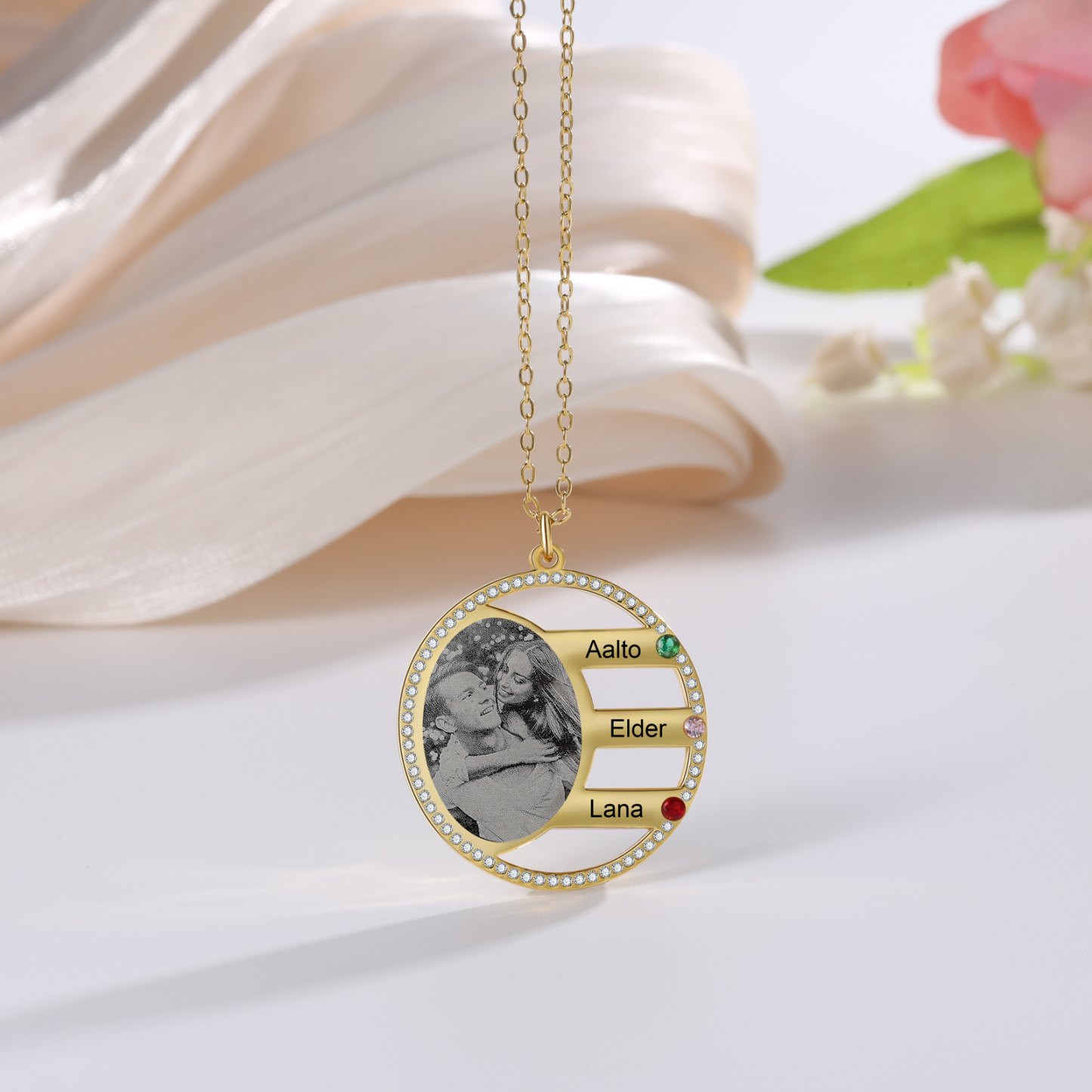 Personalised Photo Necklace Custom 3 Names Birthstone Necklace for Women-Jessemade AU