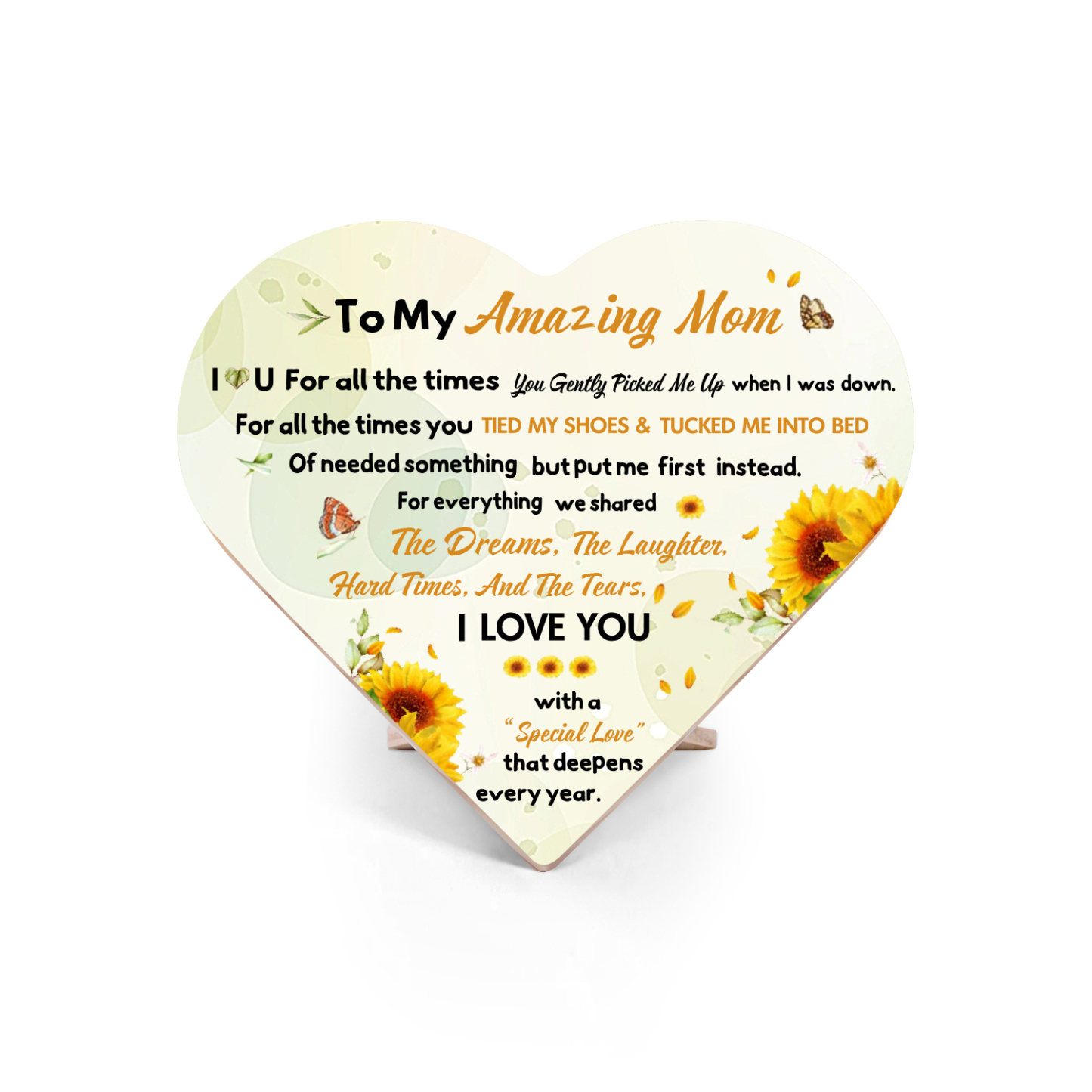 To My Amazing Mom I ❤️ U Wooden Flowers Heart Keepsake Desktop Ornament-Jessemade AU