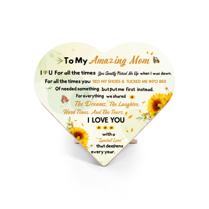 To My Amazing Mom I ❤️ U Wooden Flowers Heart Keepsake Desktop Ornament-Jessemade AU
