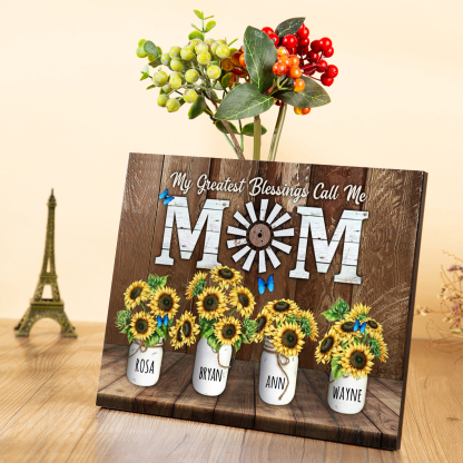 Mom Sunflowers Picture Board Personalised 4 Kids Names Family Keepsake Wood Signs Photo Frame-Jessemade AU