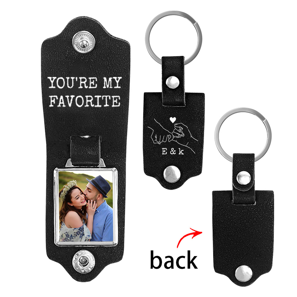 Pinky Swear Personalised Photo Keychain Customised Text & 2 Letters Leather Keyring Valentine's Day Gifts for Couples-Jessemade AU