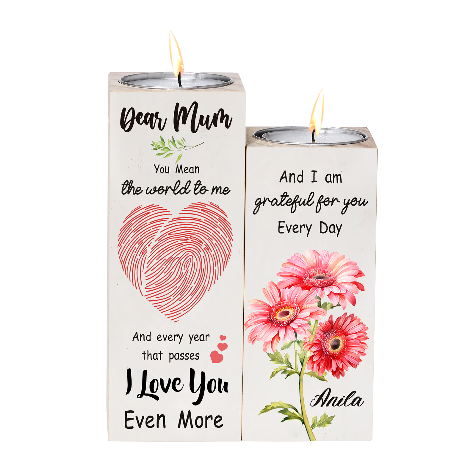 Dear Mum Candle Holder Custom Name Wooden Candlestick - You Mean The World To Me-Jessemade AU