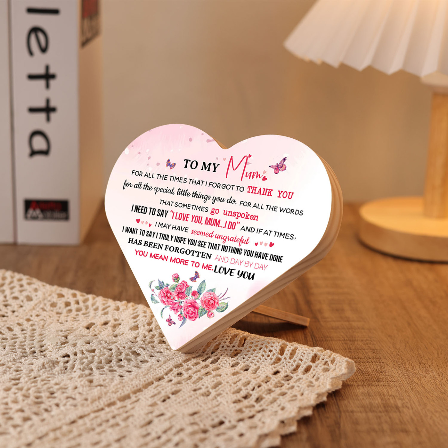 To My Mum Wooden Flowers Heart Keepsake Desktop Ornament "For all the times I forgot to thank you"-Jessemade AU