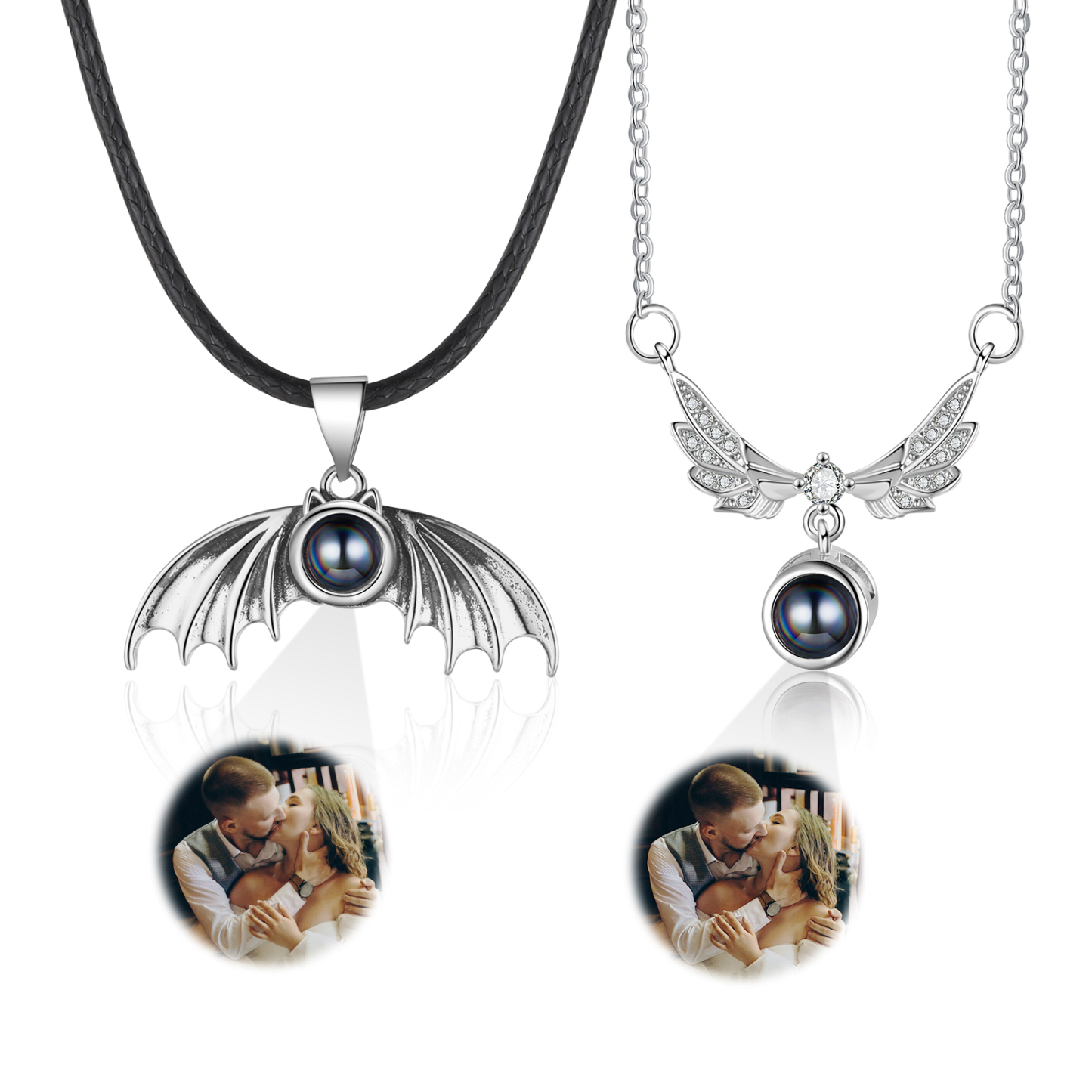 Personalised Wing Pendant Couple Necklace Set Custom Photo Projection Necklace Romantic Gifts For Him/Her-Jessemade AU