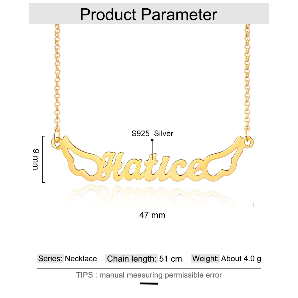 Personalised Wings Necklace Custom 1 Name Necklace Gift For Women-Jessemade AU