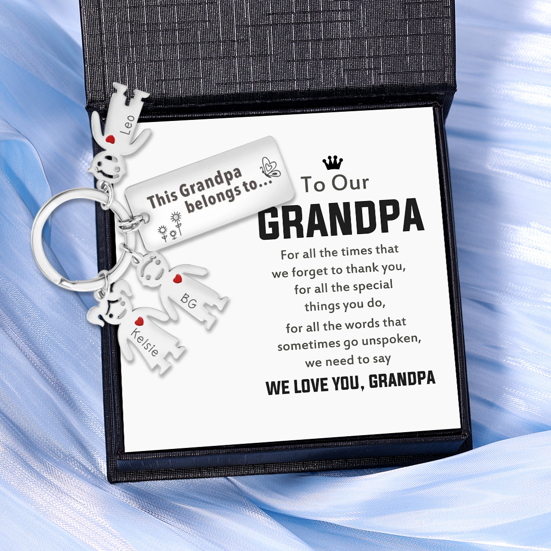 This Grandpa Belongs To Keychain Personalised Family Keychain with 3 Kid Charms Engrave 3 Names-Jessemade AU