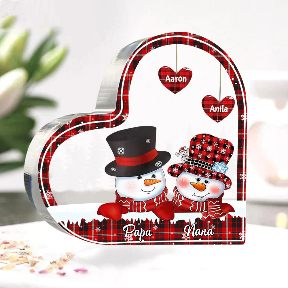 Acrylic Heart Keepsake Customised 4 Names Christmas Snowman Decor Personalised Gifts for Grandma Mum-Jessemade AU