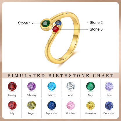 Personalised Women's Ring Custom 3 Birthstones Open Ring Birthday Gift for Ladies Girls-Jessemade AU