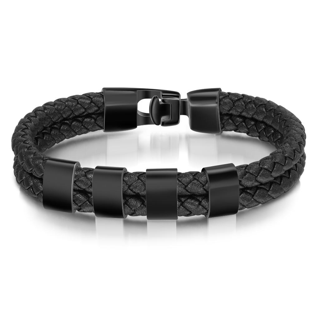 Personalised Braided Leather Mens Bracelet With Custom Engraved 4 Kids Names - Father's Day Gift for Dad | Jessemade-Jessemade AU