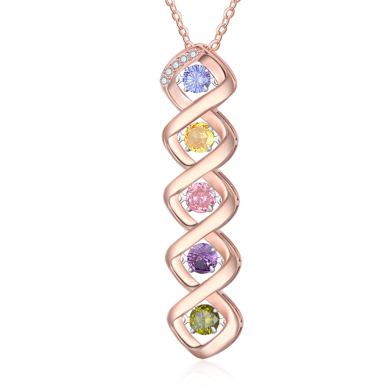 Custom Family Necklace with 5 Birthstones Engraving Names Dancing Stone Necklace-Jessemade AU