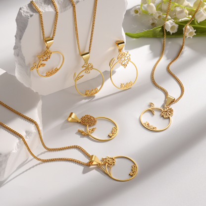 Personalised Birthflower Name Necklace Classic Jewelry Gift For Her-Jessemade AU