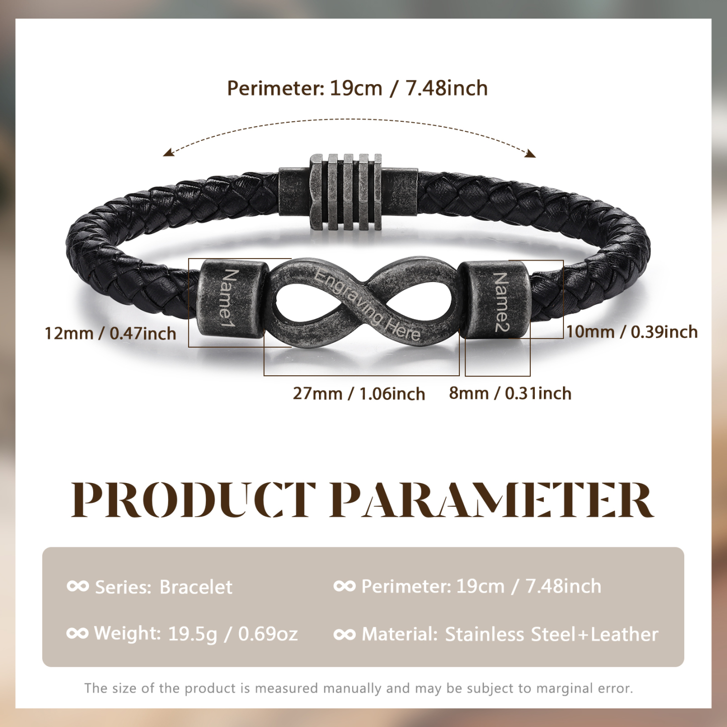 Personalised Men's Infinity Bracelet Custom 2 Names & Text Leather Bracelet Gift Set Birthday Valentine's Day Gift For Him-Jessemade AU