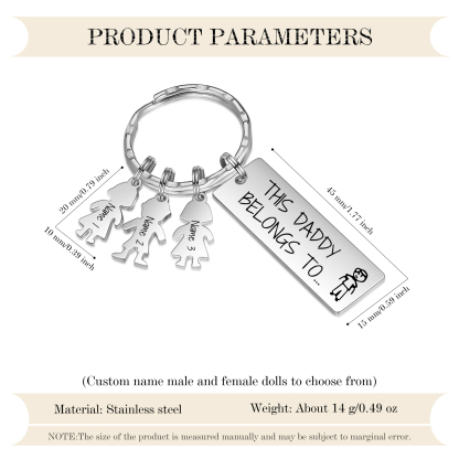 Personalised Keychain with 3 Kid Charms Father's Day Gift "This Daddy Belongs To" Custom Family Keyring-Jessemade AU