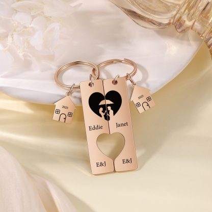 Personalised Couple Keychain Custom 2 Names & Letters & Years Metal Keyring Heart Matching Keychains for Couples-Jessemade AU