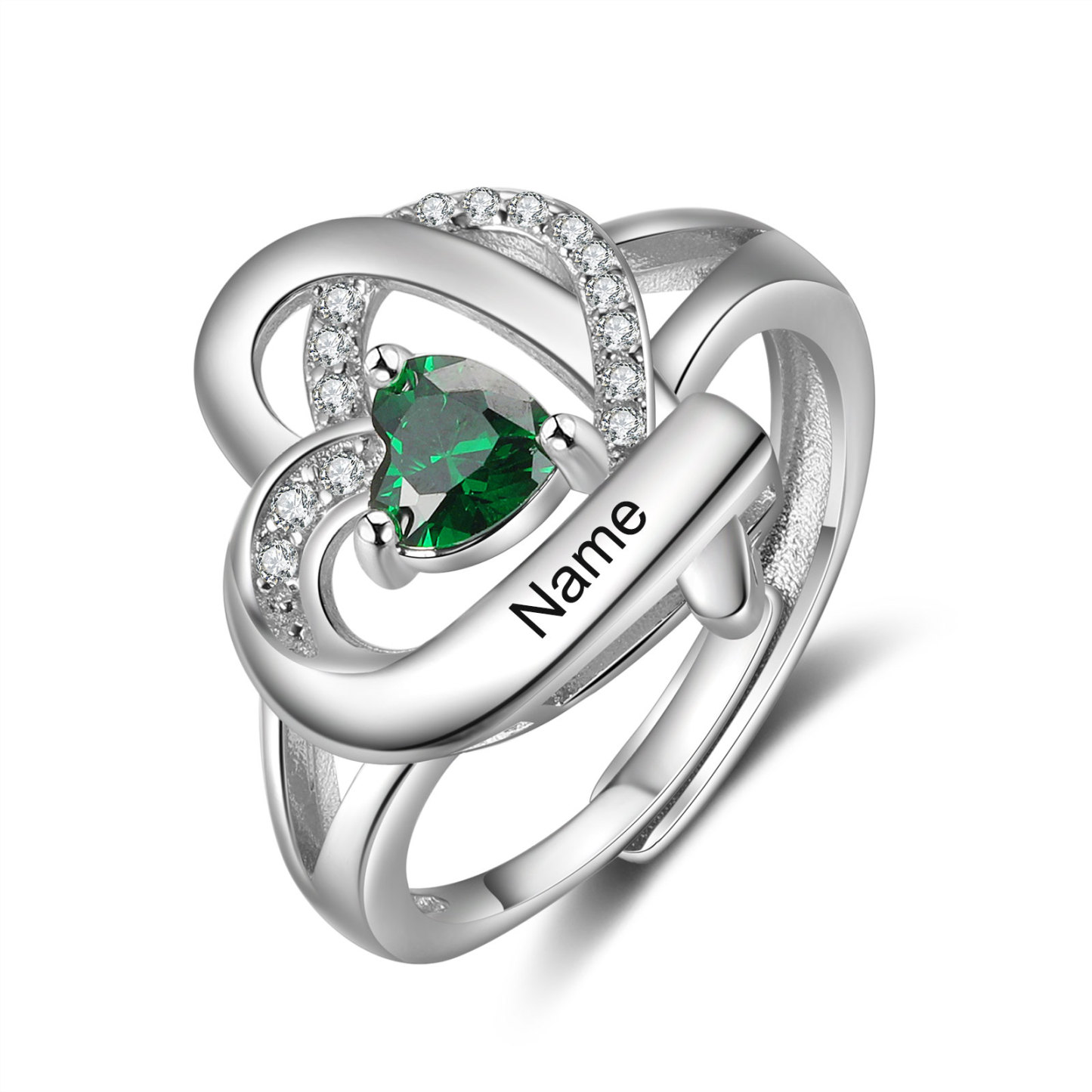Personalised Heart Birthstone Ring Customised Name Open Ring Gift for Women Girls-Jessemade AU