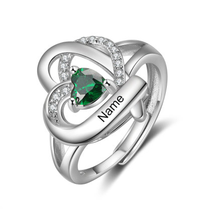 Personalised Heart Birthstone Ring Customised Name Open Ring Gift for Women Girls-Jessemade AU