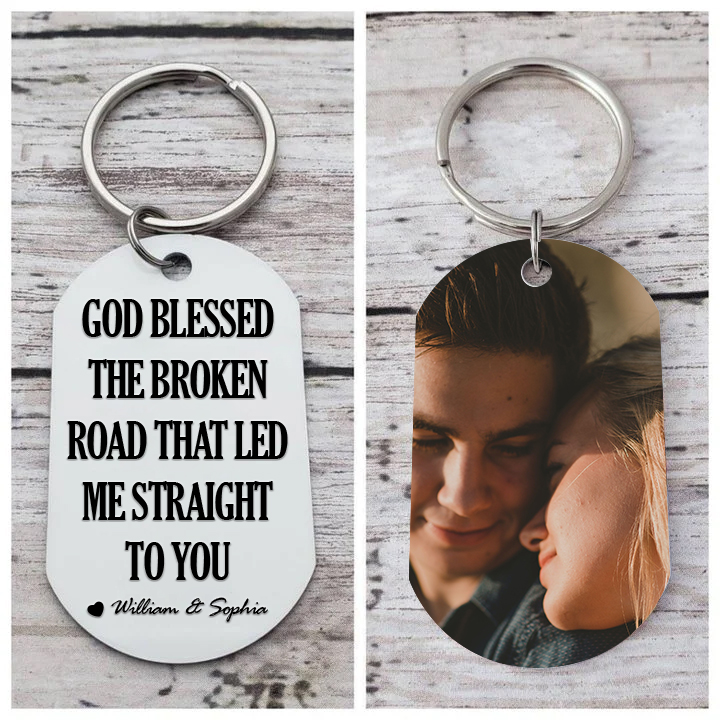 Personalised Couple Photo Keychain Customised 2 Names Keyring Valentine's Day Gifts - GOD BLESSED THE BROKEN ROAD THAT LED ME STRAIGHT TO YOU-Jessemade AU