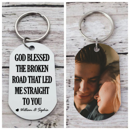 Personalised Couple Photo Keychain Customised 2 Names Keyring Valentine's Day Gifts - GOD BLESSED THE BROKEN ROAD THAT LED ME STRAIGHT TO YOU-Jessemade AU