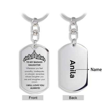 To My Badass Daughter Keychain Custom Name Stainless Steel Keyring "I Will Love You Always"-Jessemade AU