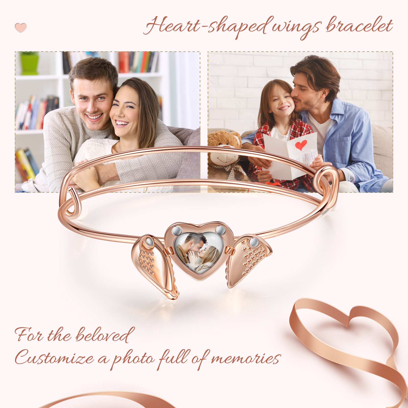 Personalised Heart Wings Photo Locket Bracelet Custom Photo Bracelet Gifts For Her-Jessemade AU