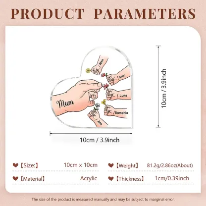 6 Names - Personalised Acrylic Heart Keepsake Handing Flowers to Mother Ornaments Gifts for Grandma/Mother-Jessemade AU