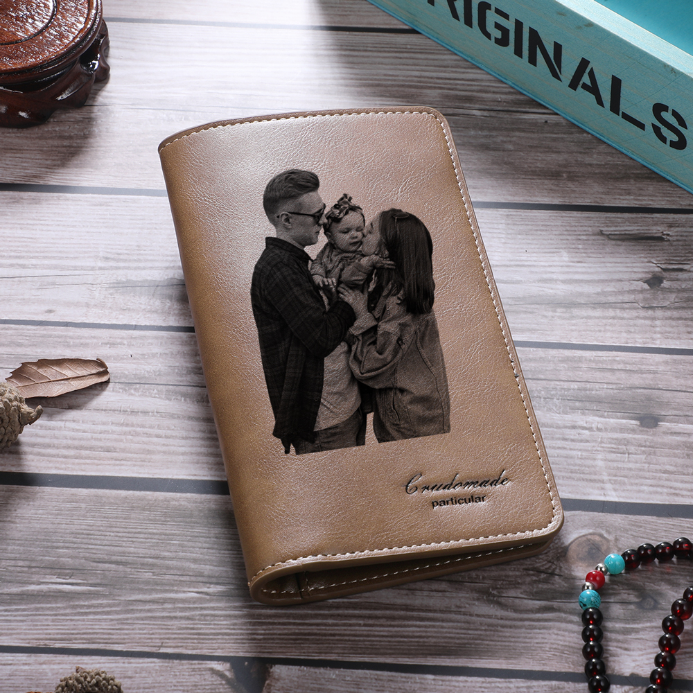 Personalised Leather Wallet Engraved Photo Long Purse Gifts For Men-Jessemade AU