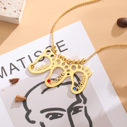 Personalised Baby Foot With 3 Birthstones Engraved Names Gift For Mother-Jessemade AU