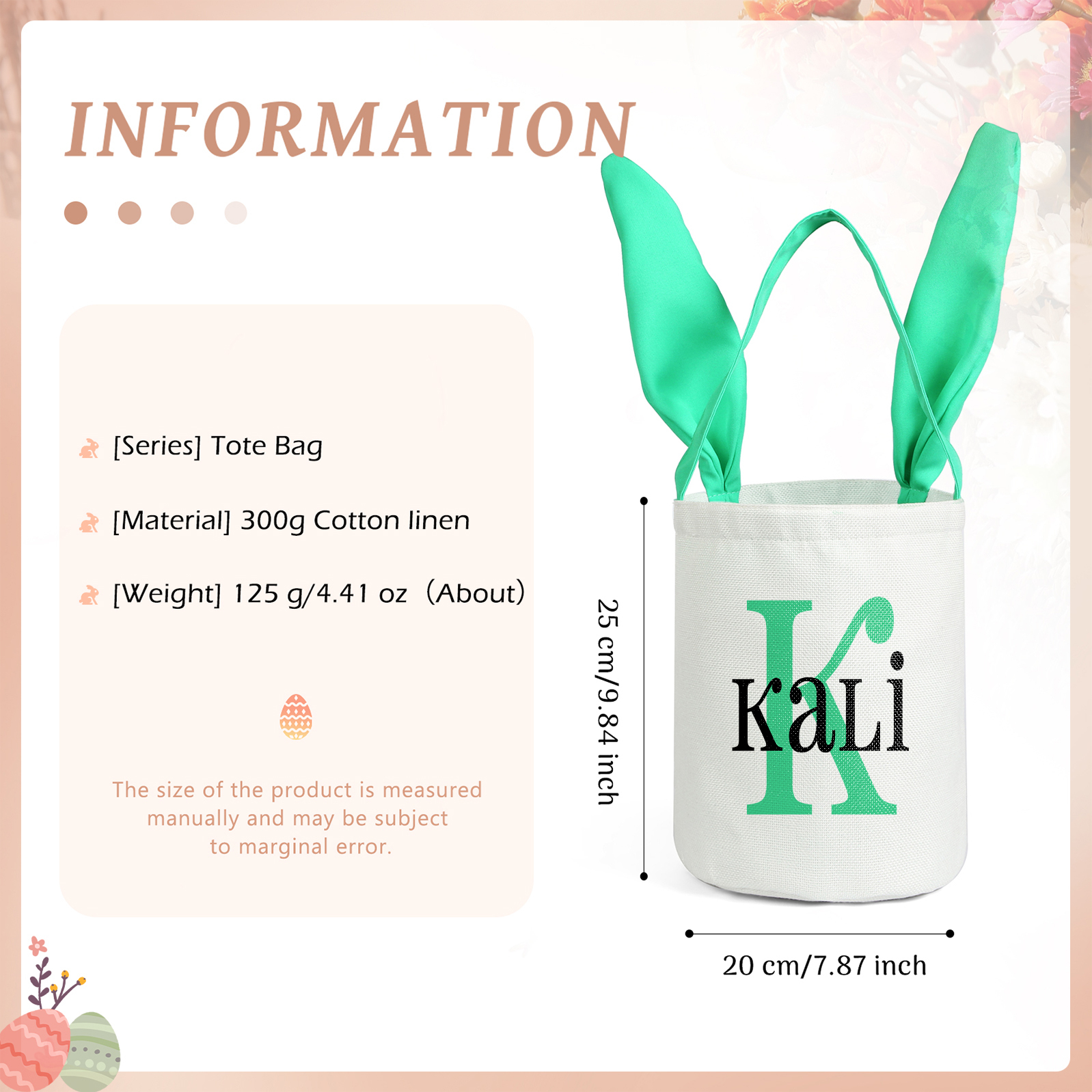 Easter Bunny Tote Bag Personalised Letter & Name Bucket Bag Bunny Basket Gifts For Kids-Jessemade AU