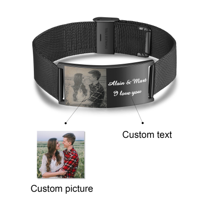 Personalised Watchband Bracelet Custom Photo Initial ID Bar Men's Bracelet Bangle Gifts For Him-Jessemade AU