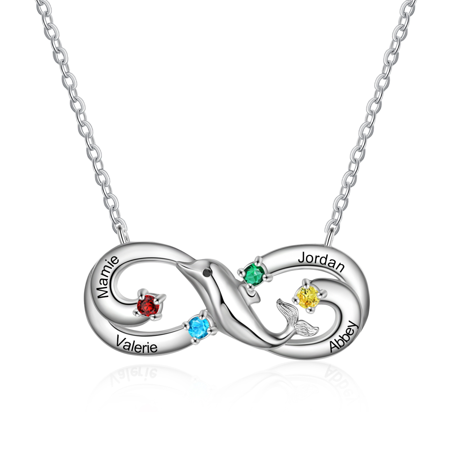 Personalised Infinite Dolphin Necklace With 4 Birthstones Custom Names Best Gift For Her-Jessemade AU