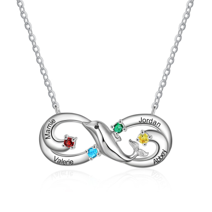 Personalised Infinite Dolphin Necklace With 4 Birthstones Custom Names Best Gift For Her-Jessemade AU