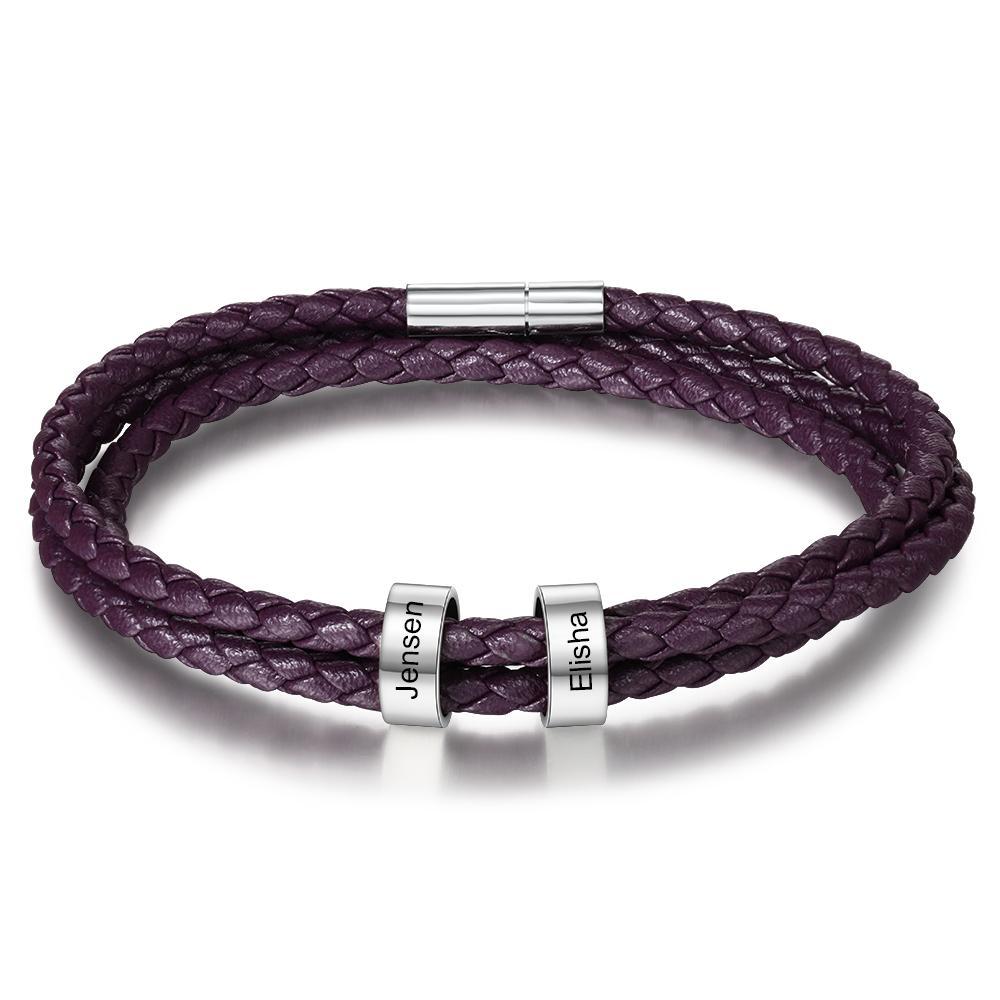 Braided Leather 2 Beads Men's Bracelets Gifts For Him Best Gift For Dad-Jessemade AU