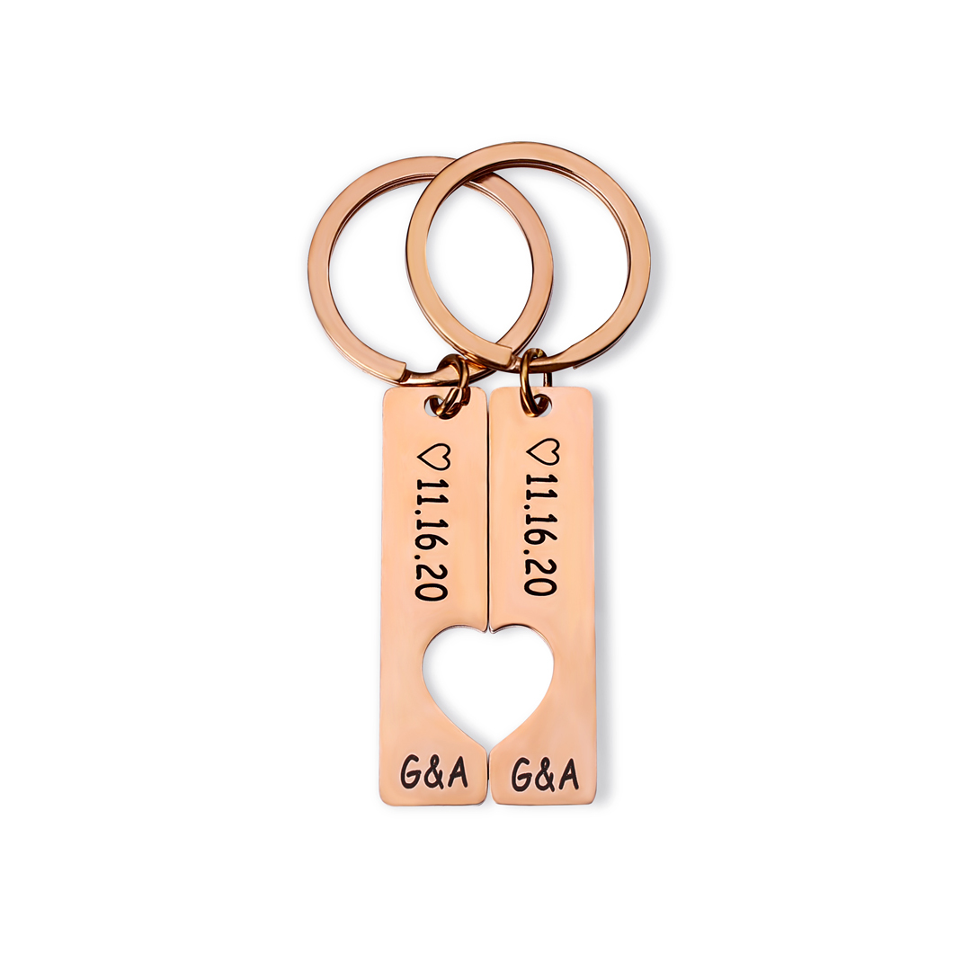 To My Man/My Love Heart Keychain Set Personalised Date Initial Keyring Matching Couple Gifts-Jessemade AU
