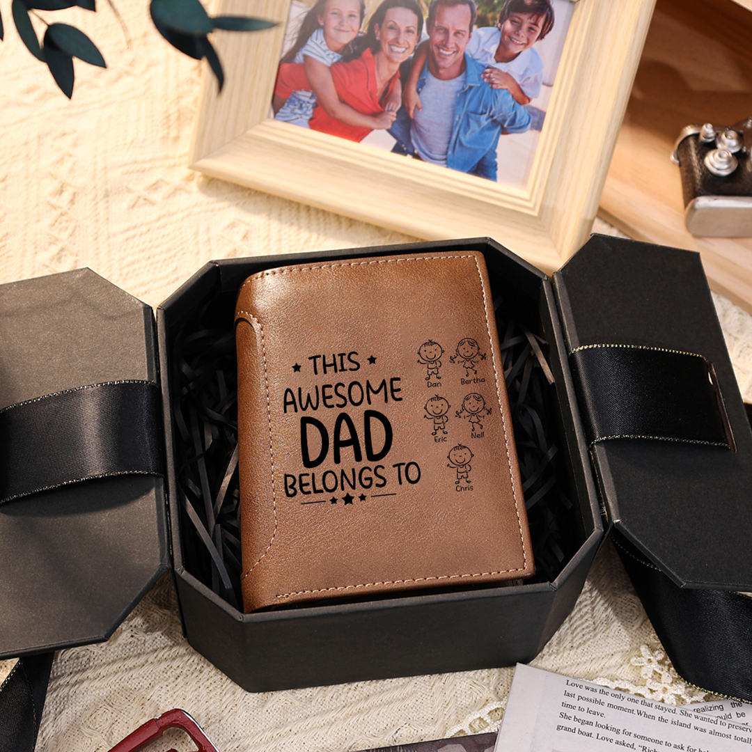 Personalised 1 Photo & 5 Names Wallet Custom Men's Leather Wallet "This Awesome Dad Belongs To" Father's Day Gifts-Jessemade AU