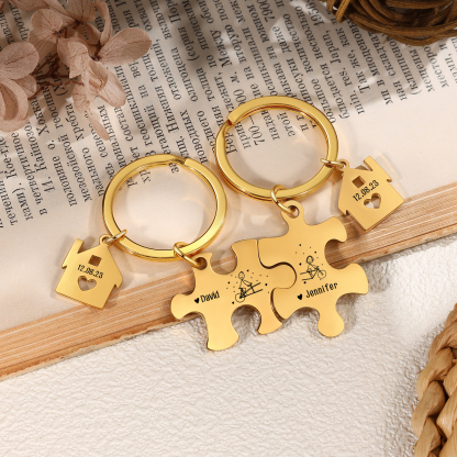 2 PCS Couple Keychain Set Custom 2 Names & Date Keyring Puzzle Keychains Valentine's Day Personalised Gift for Him/Her-Jessemade AU