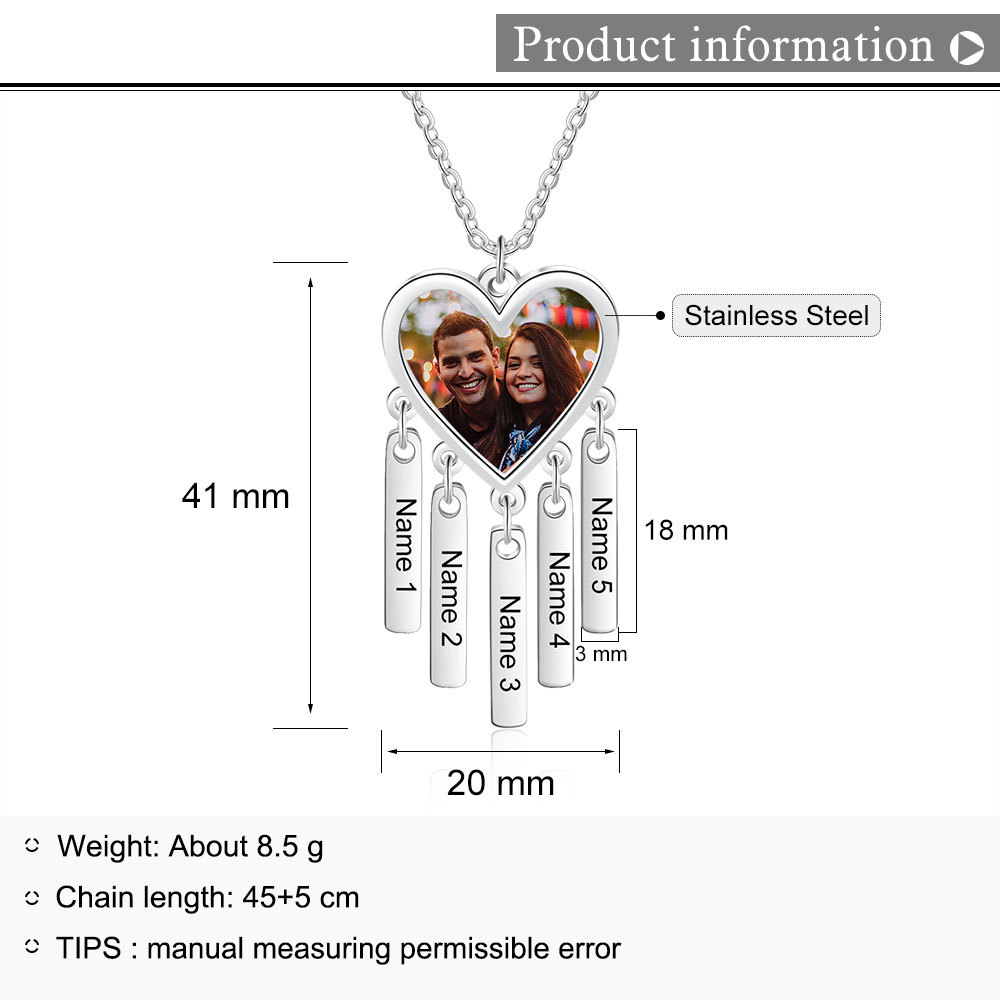 Personalised Photo Necklace Engraved 5 Names Bar Necklace Gifts For Her-Jessemade AU