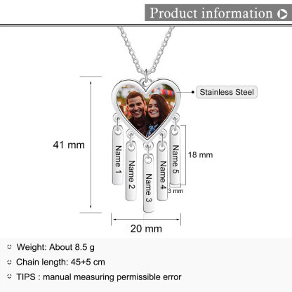 Personalised Photo Necklace Engraved 5 Names Bar Necklace Gifts For Her-Jessemade AU