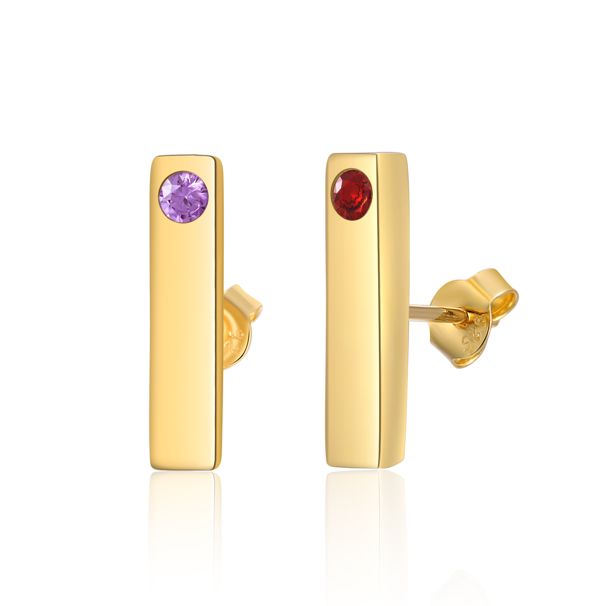 Personalised Bar Earrings Custom 2 Birthstones & 1 Text Earrings Gold Birthday Gift for Her-Jessemade AU