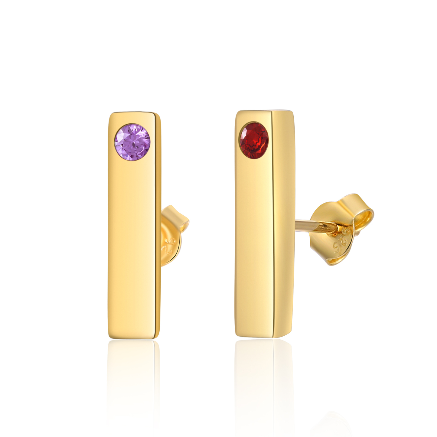 Personalised Bar Earrings Custom 2 Birthstones & 1 Text Earrings Gold Birthday Gift for Her-Jessemade AU