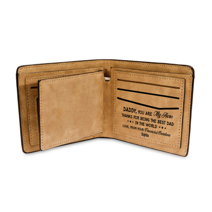 Best Dad Ever - Custom 2 Names & 1 Text Billfold Wallet Personalised Fist Bump Men's Leather Wallet