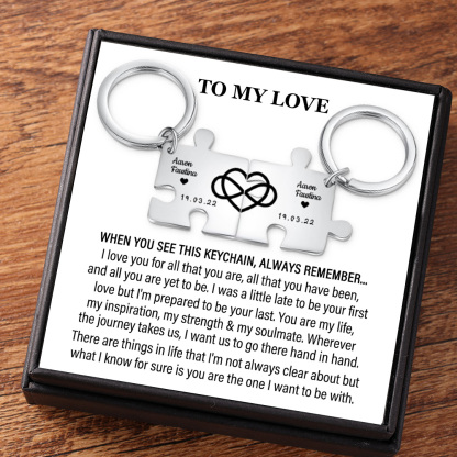 Personalised Puzzle Couple Keychain Set Engrave 2 Names & Date Keyring Infinity Love Matching Couple Gifts-Jessemade AU