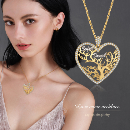Personalised Family Tree Necklace Custom 2 Names Heart Necklace Gift For Mother-Jessemade AU
