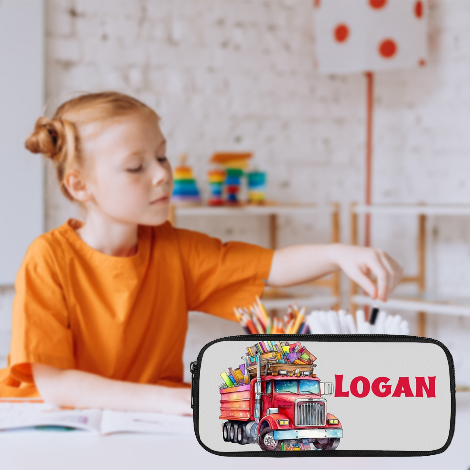 Personalised  Name Pencil Case Red Book Truck Pen Bag Zipper Back to School Gifts for Student-Jessemade AU