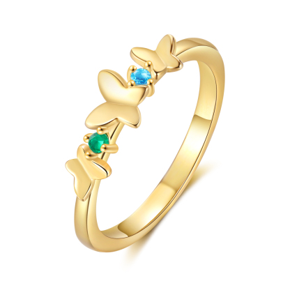 Personalised Butterfly Ring Custom 2 Birthstones Ring Birthday Gift for Her-Jessemade AU